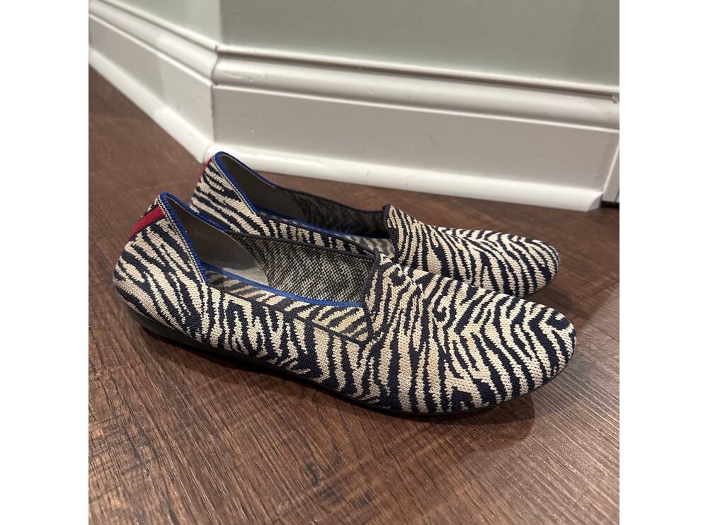 Rothy's Knit Slip On Round Toe Flat The Loafer Shoes Black Zebra Womens Sz 10.5